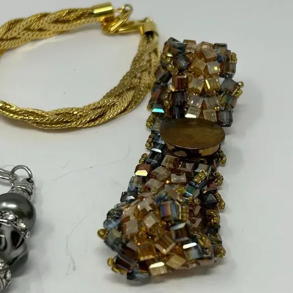 Lot 5 Jewelry Bracelets Costume Bella Perlina Gold Silver Tone Heart Shiny Beads - Picture 8 of 13